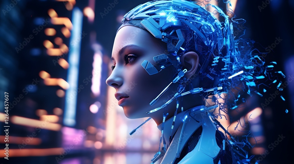 Aufkleber futuristic chatbot interface with sleek modern design and glowing blue accents depicts a sleek high 