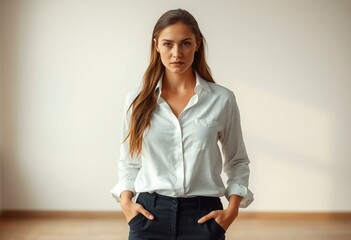 Portrait of a woman with masculine features in a natural light setting