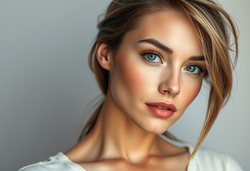 Photorealistic natural light portrait of a woman with masculine features