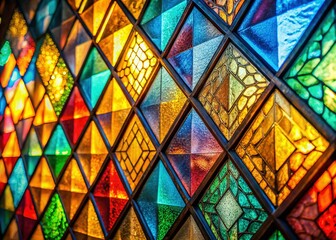 Diagonal Patterned Translucent Stained Glass Window Pane Detail - Stock Photo
