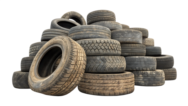Stack of Old Used Tires Isolated on Transparent Background, AI-Generated PNG