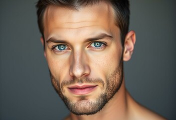 Obraz premium Glamorous man with blue eyes and facial features
