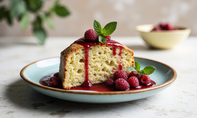 Lemon Basil Pound Cake with Raspberry Compote