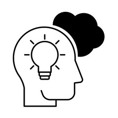 Brain and lightbulb icon. Logical thought, judgment, analysis, decision-making, problem solving. Vector illustration.