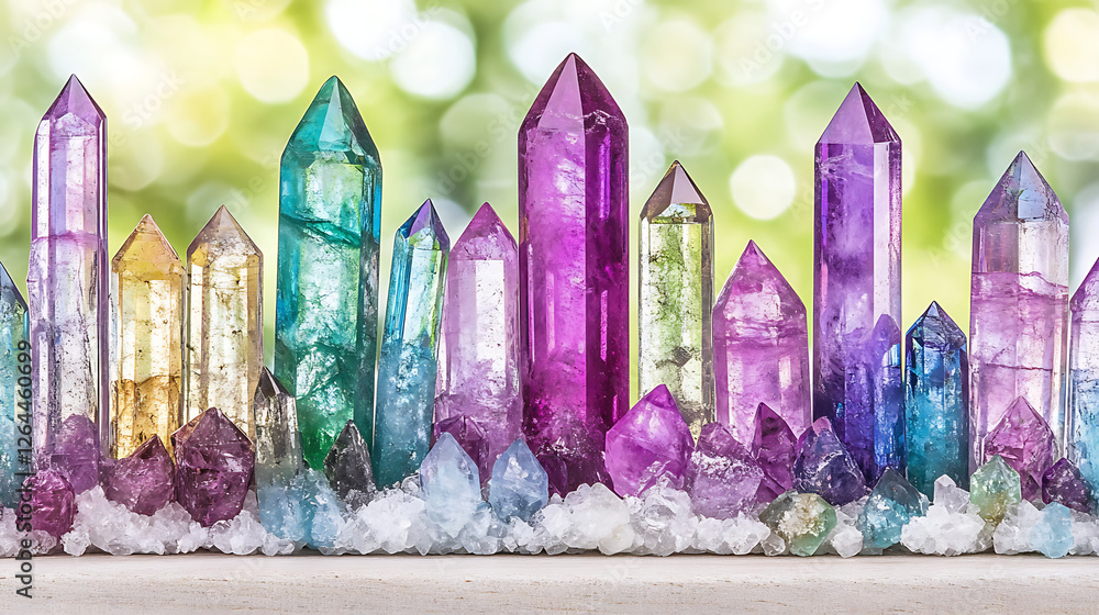 Poster colorful crystals on display with a bokeh background a geological wonderland of minerals and gems