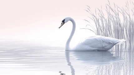 Fototapeta premium Serene Swan Gracefully Gliding on Tranquil Water a Majestic Waterbird in Peaceful Habitat