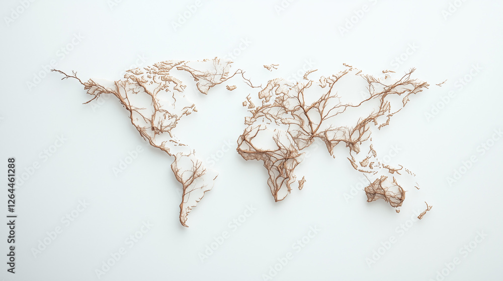 Poster global connections: an abstract world map crafted from intricate, interconnected lines evokes a sens