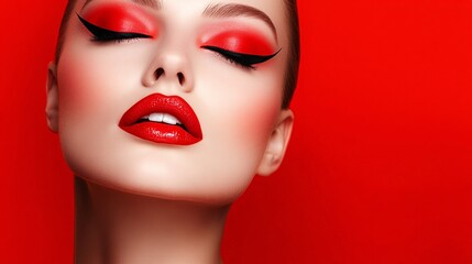 Red Makeup Model With Eyes Closed