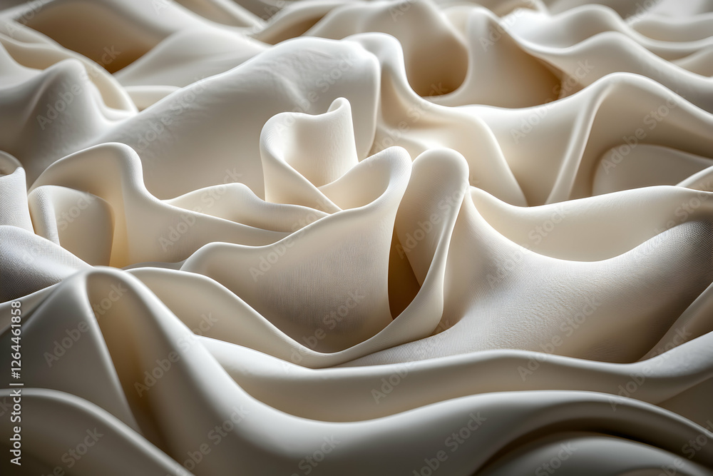 Poster abstract image of cream-colored fabric with dramatic folds and curves, creating a luxurious and eleg