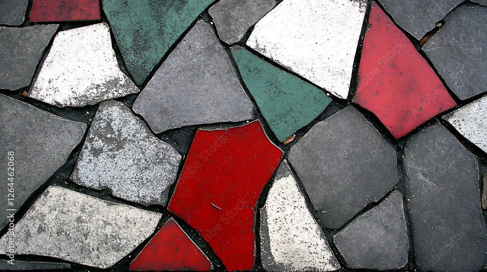 Poster colorful stone pathway mosaic pattern with red green and white elements in an abstract design