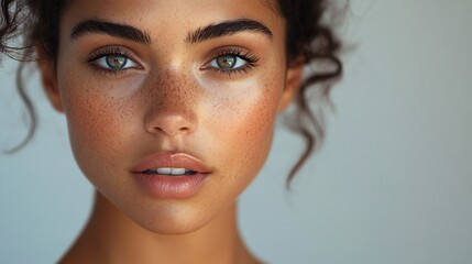 Naklejka premium A Close Up Portrait Of A Woman With Freckles