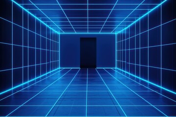 Blue grid background lights neon blue.
