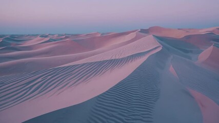 Surreal desert landscape with smooth sand dunes in vibrant blue and pink hues - Powered by Adobe