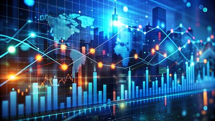 Smart AI algorithm analyzing business trends, market fluctuations, and financial predictions with data streams and futuristic elements in a sleek digital interface 