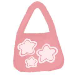 illustration of a pink furry bag with a three-star motif with a cute outline