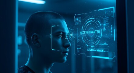 Sistema de seguridad biométrico futurista con escáner de huellas dactilares