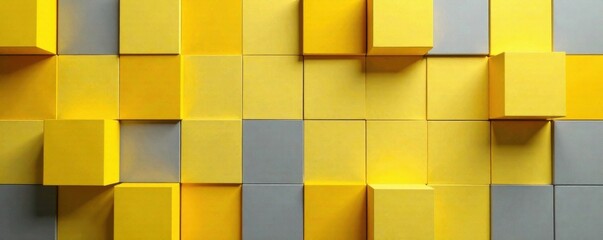 Yellow and gray square shapes arranged in a symmetrical grid layout, yellow, layout, square