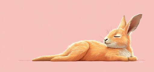 Peaceful Bunny Resting on Pink Background