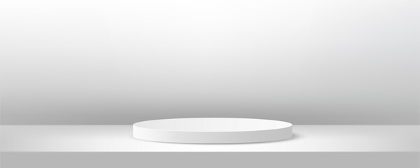 Minimalist vector stage. White scene with 3d podium