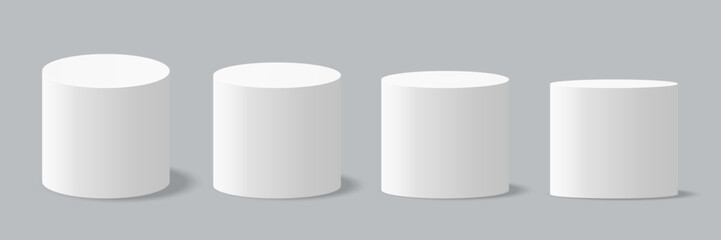 Different sizes and perspective 3d podium set. Vector stage isolated on grey background