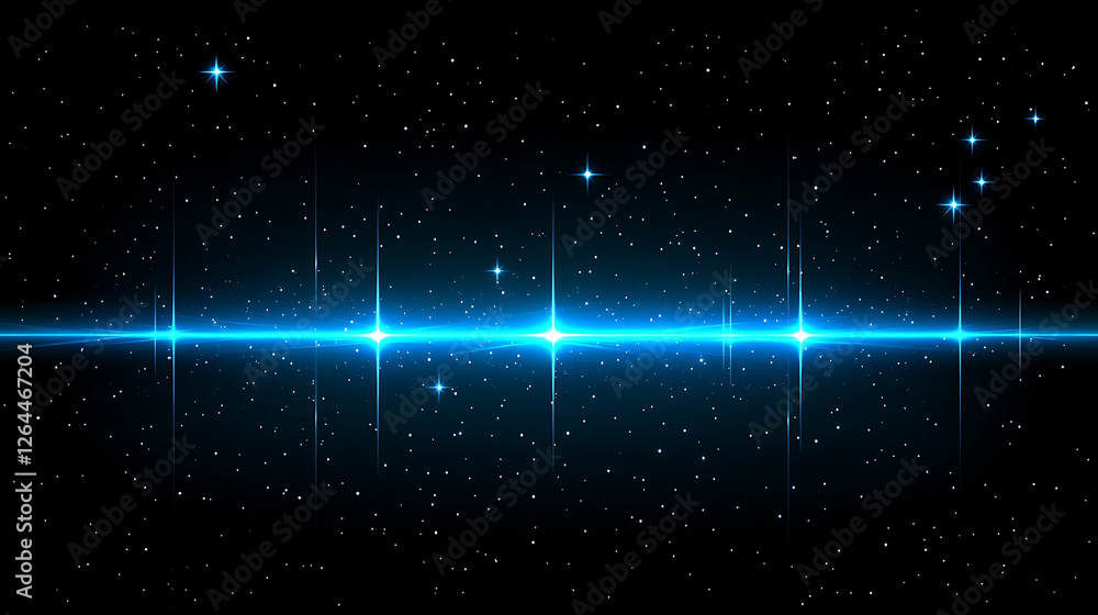 Poster dazzling celestial showcase of stars and azure light streaks across the cosmos backdrop canvas displ