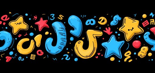 Fototapeta premium Colorful Abstract Doodle Art: A Vibrant and Playful Design Featuring Stars, Shapes, and Quirky Elements