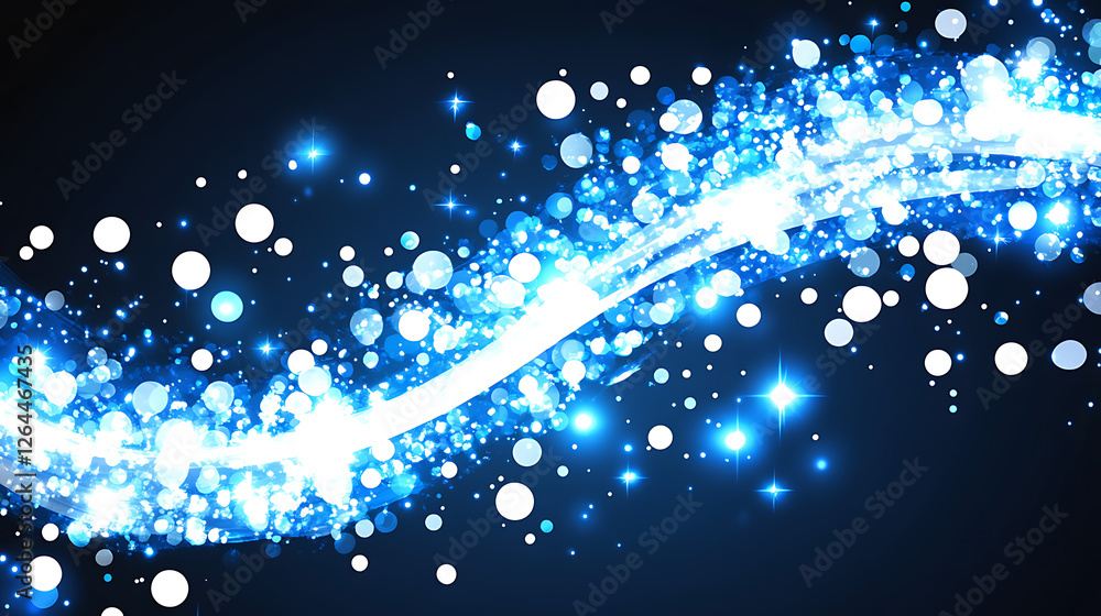 Poster dazzling light streaks with blue bokeh and sparkling particles over dark gradient backdrop artistic 