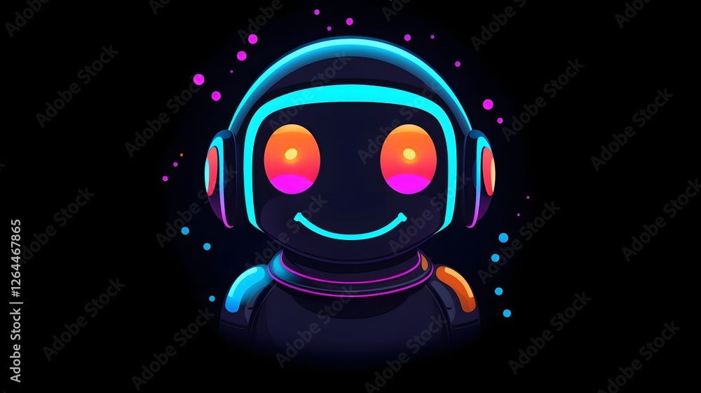Poster digital assistant chatbot icon with sleek minimalist design and futuristic neon style interface elem