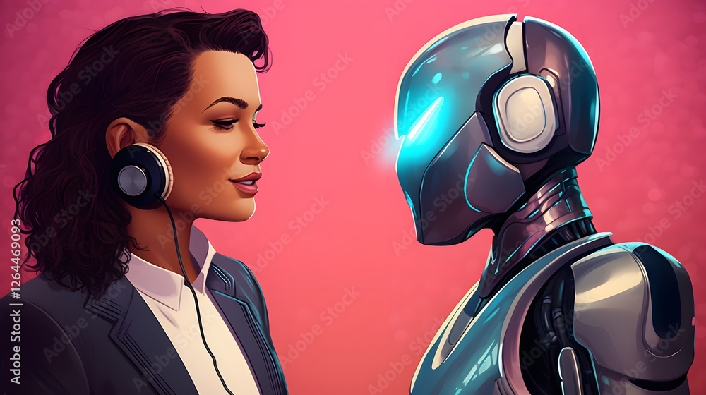 Aufkleber a person speaking to a virtual chatbot assistant through voice recognition technology for digital co