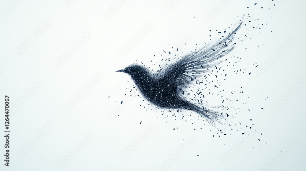Aufkleber disintegrating bird in flight: an ethereal, abstract image of a bird in flight, seemingly dissolving