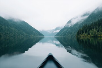 Obraz premium Tranquil Waters: Serene Lake Amidst Towering Mountains