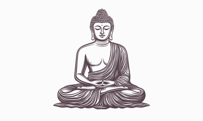 Minimalist Vector Silhouette of Meditating Buddha Statue in Lotus Position