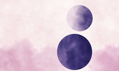 Abstract watercolor painting of two purple circles on a soft pink and white background, ideal for minimalist art prints, branding, or website design.