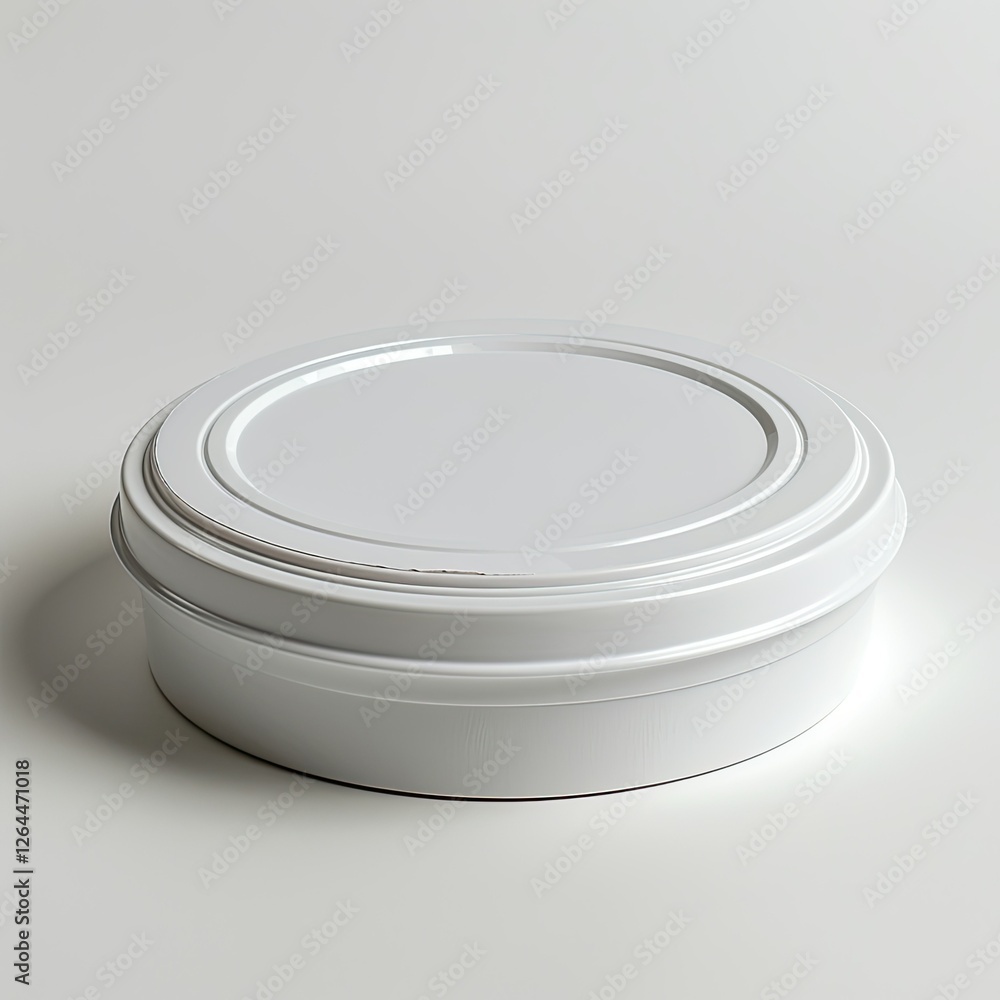 Poster A plain white round container with a smooth lid, suitable for storage or packaging. isolated on white background