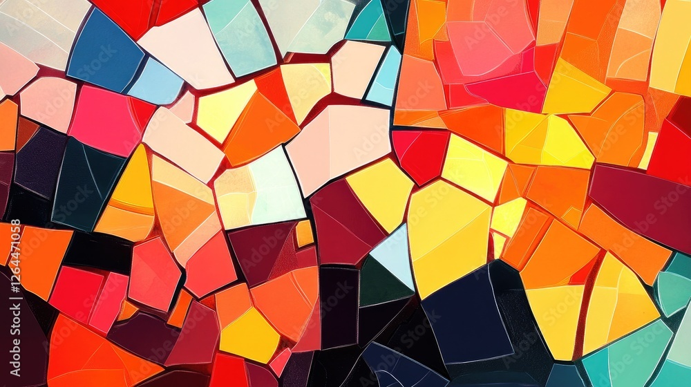 Poster an abstract background featuring a mosaic of fragmented shapes and shades, giving a modern and artis
