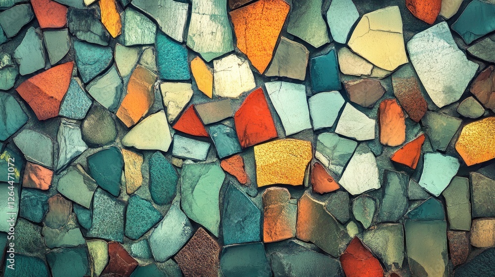 Poster an abstract background featuring a mosaic of fragmented shapes and shades, giving a modern and artis