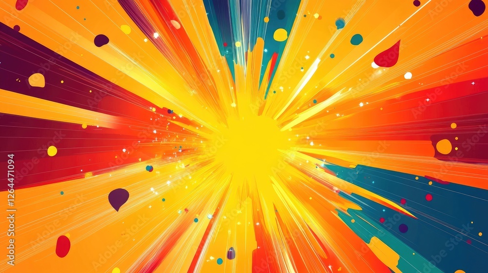 Poster an abstract background with a burst of colors and dynamic shapes, capturing a vibrant and energetic 