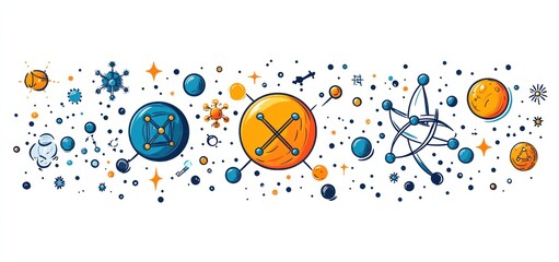 Cosmic Wonders: A vibrant illustration of celestial bodies and atomic structures, showcasing the beauty of science and the universe.