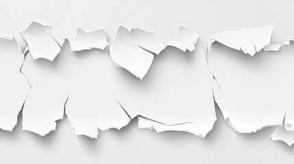 Fototapeta premium Realistic set of ripped white paper sheets png isolated on transparent background. Vector illustration of torn blank pages with uneven texture edges. Damaged letter, document mockup, newspaper cutout