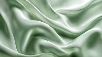 Obraz premium Green drapery silk fabric luxury background. Wavy abstract satin cloth vector texture pattern. Smooth shiny drape material curtain. Elegant velvet curve motion image realistic horizontal design.