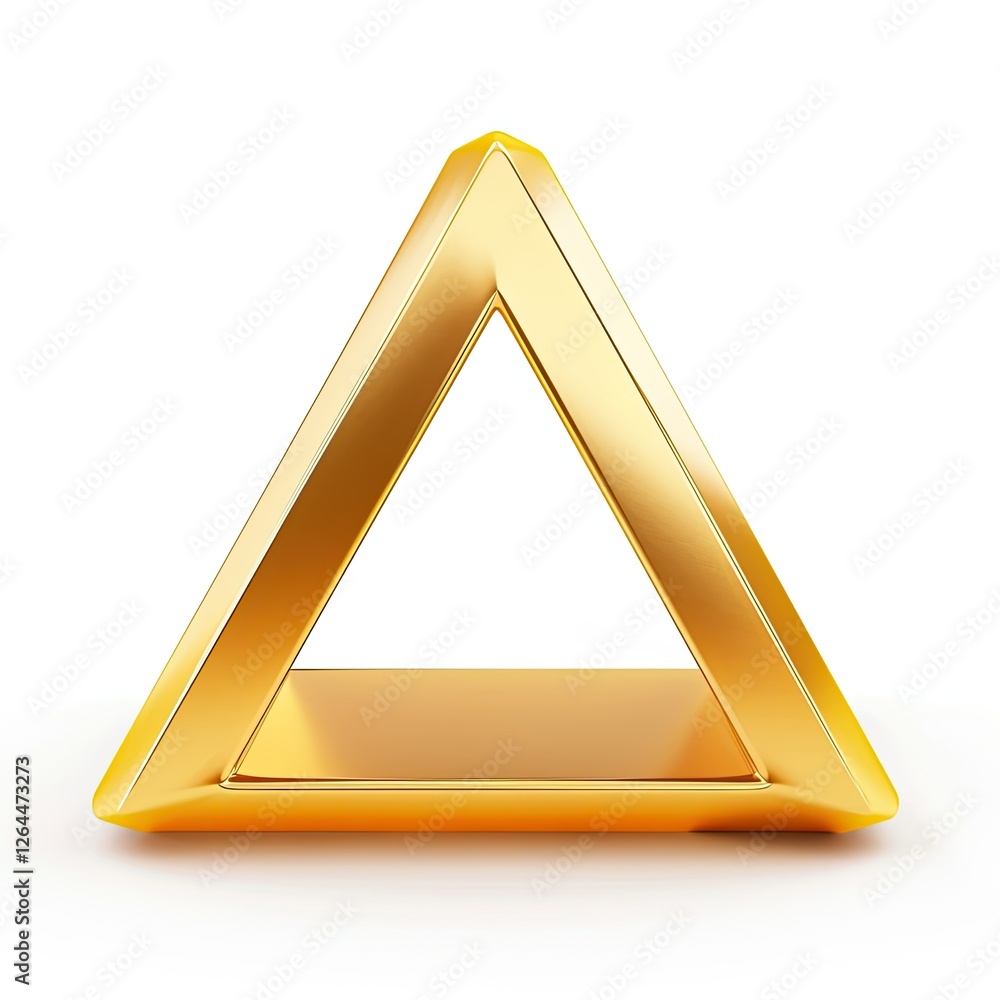Poster a shiny golden triangular shape, symbolizing stability and balance. isolated on white background
