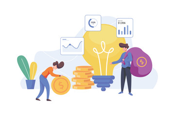 Financial growth and investment strategy flat illustration concept, money management, savings, and business finance. Vector flat style