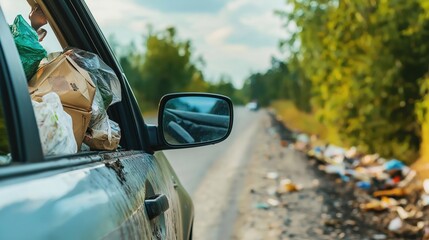 Car parked on a dusty rural dirt road  
