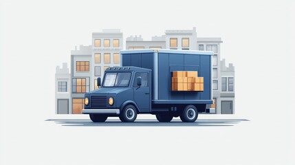 Delivery Truck in City Setting: Urban Logistics and Cargo Transportation