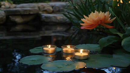 Decorative water feature with floating candles