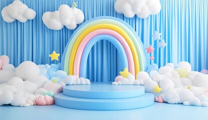 Rainbow Stage: Dreamy Clouds, Stars, and Pastel Colors for Festive Celebrations