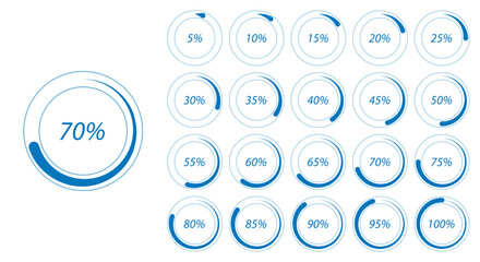 Thin Line Circular Progress Chart Set with Percentages