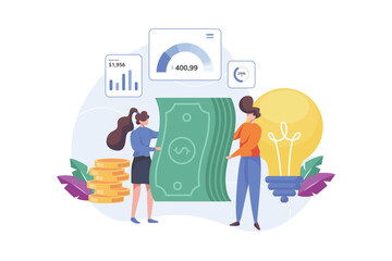 Business finance and investment success flat illustration concept, money management, economic growth, and wealth creation. Vector flat style