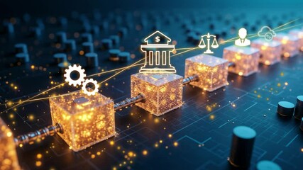 Blockchain technology concept.Smart contract and executing a cryptocurrency transaction with blockchain tech 4k video - Powered by Adobe