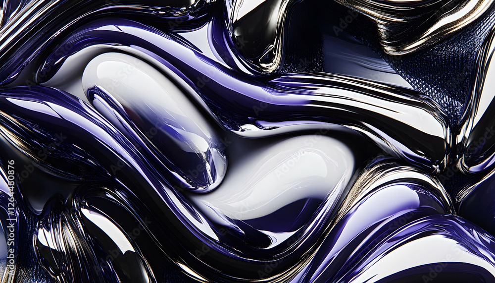 Poster abstract image of swirling, glossy paint in deep purple and silver tones, creating a dynamic and lux